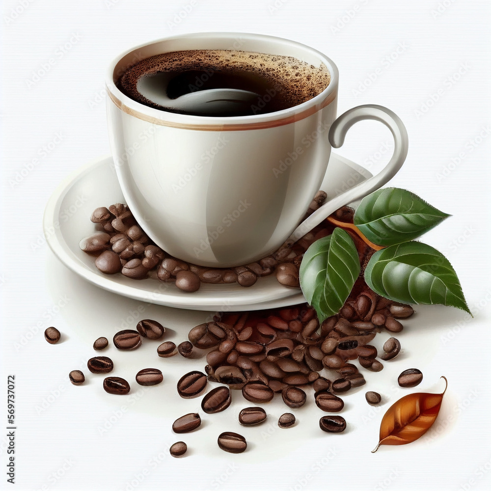 cup of coffee with beans cup of coffee with beans