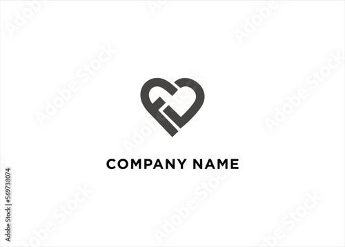 Letter f love heart logo icon and illustration template