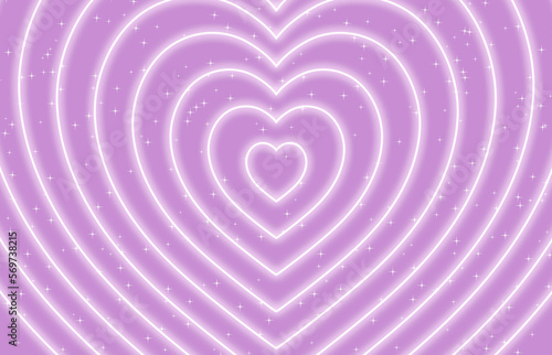 Pink pastel neon heart shape with stars 3D Rendering in Perspective Tunnel background Trendy y2k