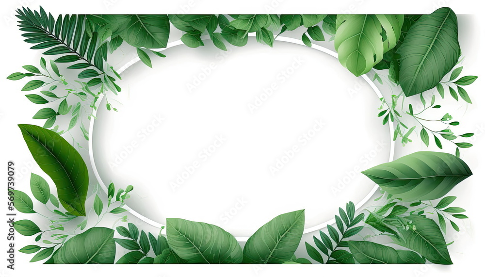 Fototapeta premium green leaf frame with white background, vector illustration, Made by AI,Artificial intelligence