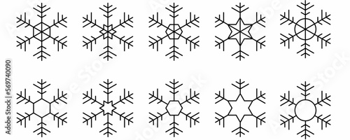 outline snowflakes icon set isolated on white background