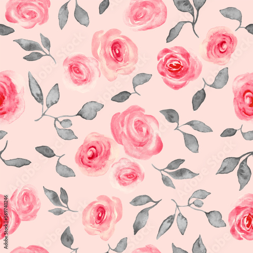Watercolor seamless pattern with abstract pink roses. Hand drawn floral illustration isolated on white background.. Vector EPS.