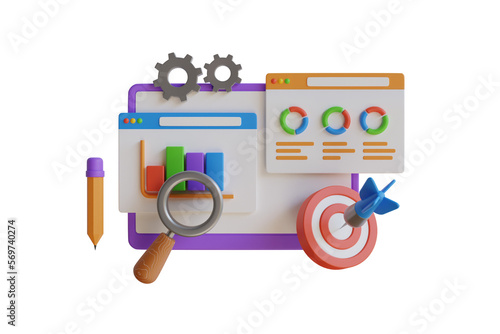 3D Illustration of charts and graph with analysis business financial data. Tools for data analysis, statistical or financial analytics. 3d illustration
