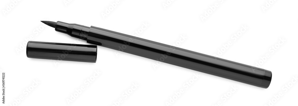 Fototapeta premium Black eyeliner isolated on white, top view. Makeup product