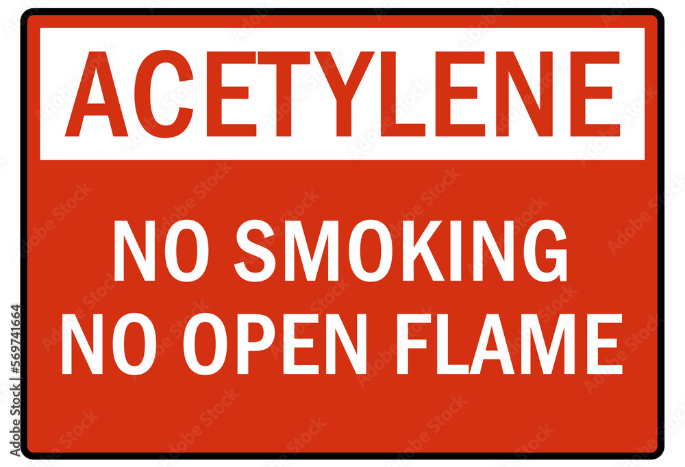 Acetylene sign and labels no smoking no open flame