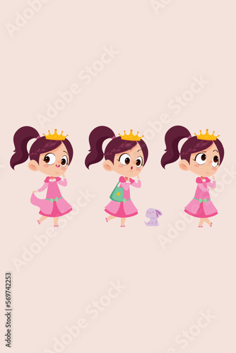 Ilustración infantil digital poses de princesa para invitación infantil