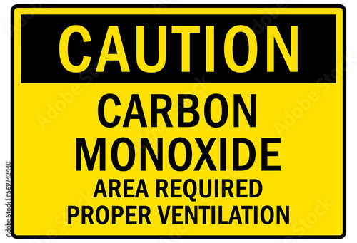 Carbon monoxide area sign and labels required proper ventilation