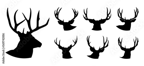 Deer antlers silhouette vector set