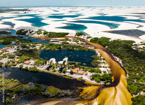 aerial photo with drone of Lençóis Maranhenses in Santo Amaro in Brazil