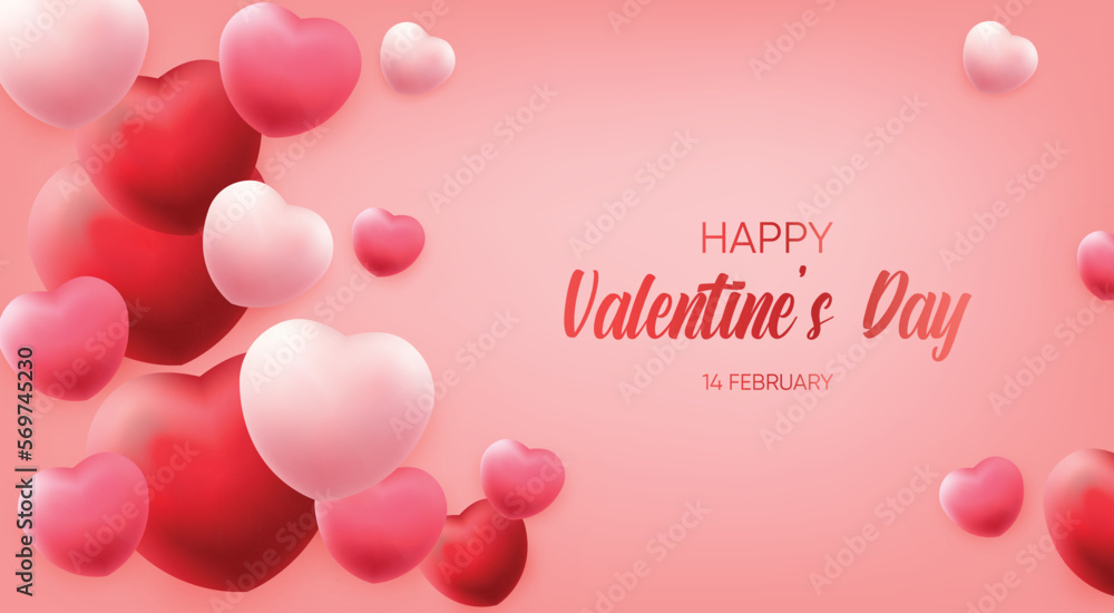 Valentines day greeting card sale background with Heart Balloons and clouds. Paper cut style. Can be used for Wallpaper, flyers, invitation, posters, brochure, banners. Vector illustration	
