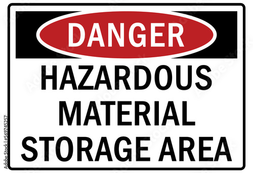 Hazard storage sign and labels hazardous material storage area