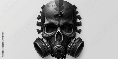 Black skull with gas mask, white background. Generative AI