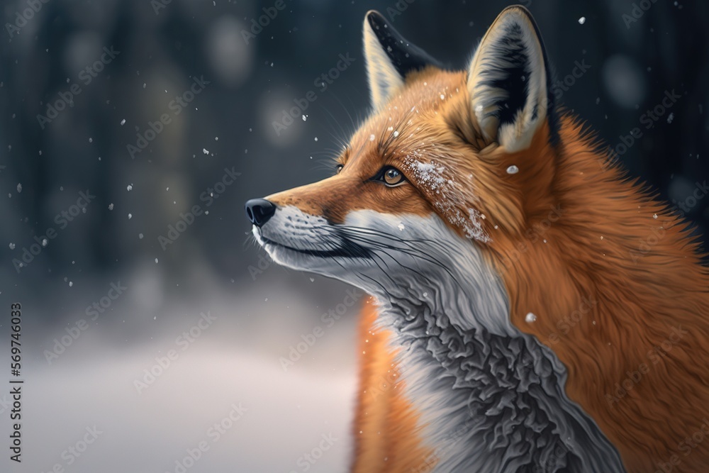 Fox in a winter scene, Generative AI Fox in a winter scene, Generative AI