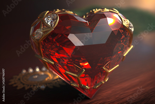 Crystal heart and red diamond symbolizing love. Because it is a very resistant stone and of incomparable hardness  it has become the symbol of durability and constancy for eternal love.