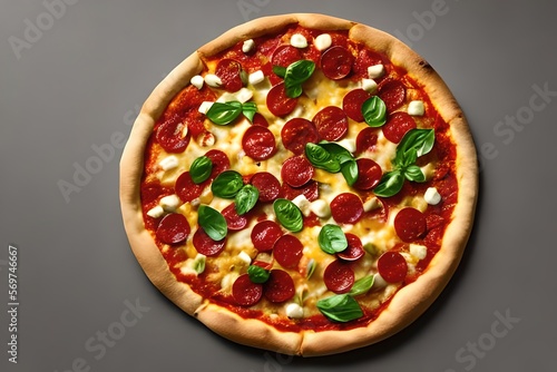 pizza with salami - generative AI, illustration