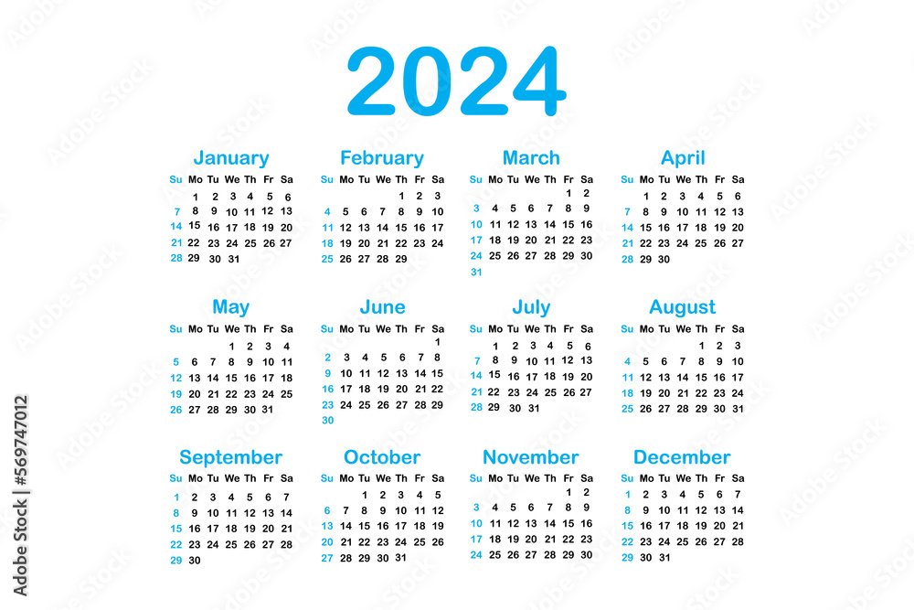 Design template with calendar 2024. Calender layout. Vector illustration. Design template with calendar 2024. Calender layout. Vector illustration.