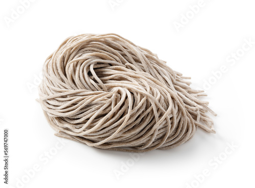 Schilderij op canvas Raw soba noodles placed on a white background.