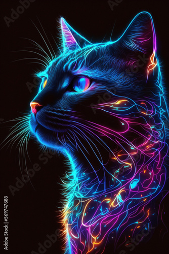Cute cat neon. Generative AI