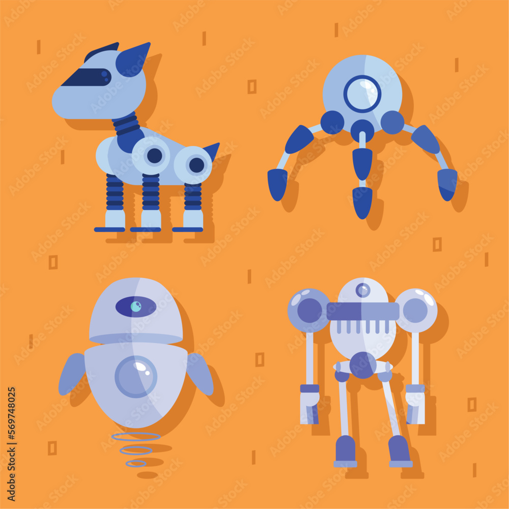four robots futuristics icons four robots futuristics icons