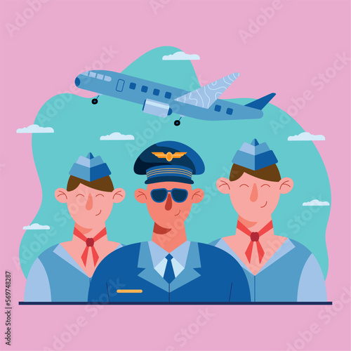 airplane with aircrew team