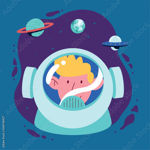 blond astronaut with helmet