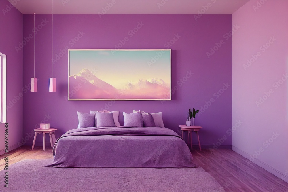 Cute Cozy Dreamy Mid Century Modern Primary Bedroom Interior with