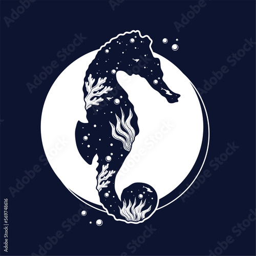 surreal seahorse in circular frame