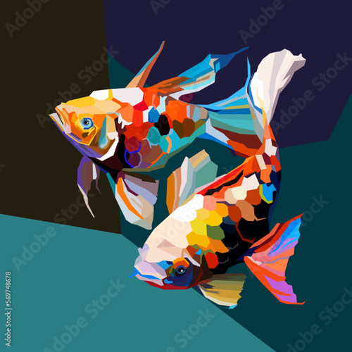 2 koi fish drawn using WPAP art style