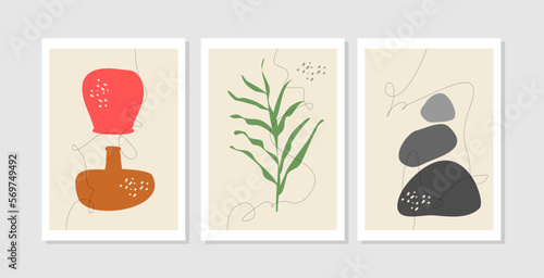 Set of unique shapeminimalist hand drawn illustrations for wall decoration, postcard or brochure cover design.