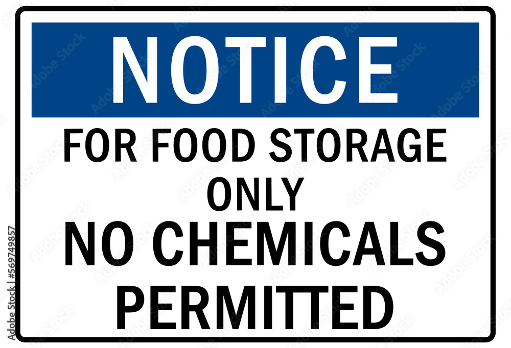 Non chemical storage sign and labels for food storage only, no chemicals permitted Non chemical storage sign and labels for food storage only, no chemicals permitted