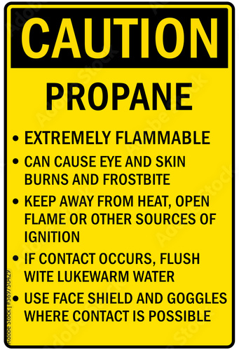 Propane warning sign and labels propane, extremely flammable, can cause eye and skin burns and frostbite. Keep away from heat, open flame or other sources of ignition. 