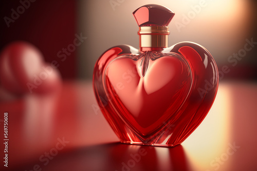 Red heart shaped perfume bottle. Love is a feeling of affection and demonstration of affection that develops between beings who have the ability to demonstrate it. Love, present and valentines.