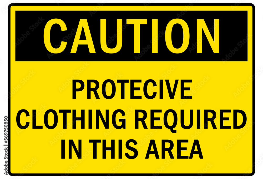 Safety equipment sign and labels protective clothing required in this area Safety equipment sign and labels protective clothing required in this area