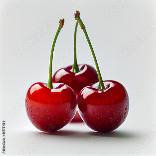 three cherries in a white background