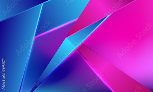 Minimal geometric abstract background. Bright design gradient texture. Dynamic shapes composition. Blue and pink. Vector illustration.