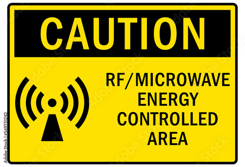 Radio frequency hazard warning sign and labels RF/microwave energy controlled area