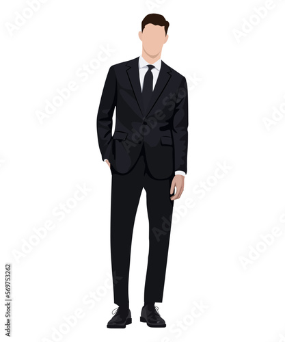 A man in a business suit on a white background. Vector illustration in flat style