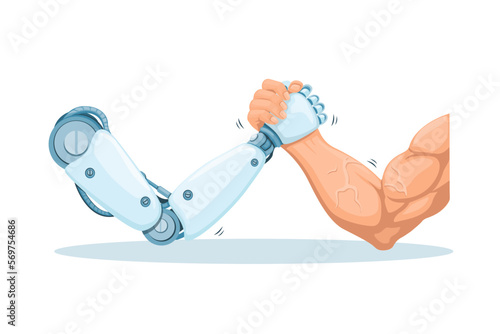 Robot vs Human Arm Wrestling Game Challenge symbol cartoon illustration vector
