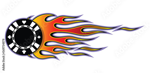 Casino poker chip in burning fire flame Poker chip vector art car vinyl sticker motorcycle and truck decal.