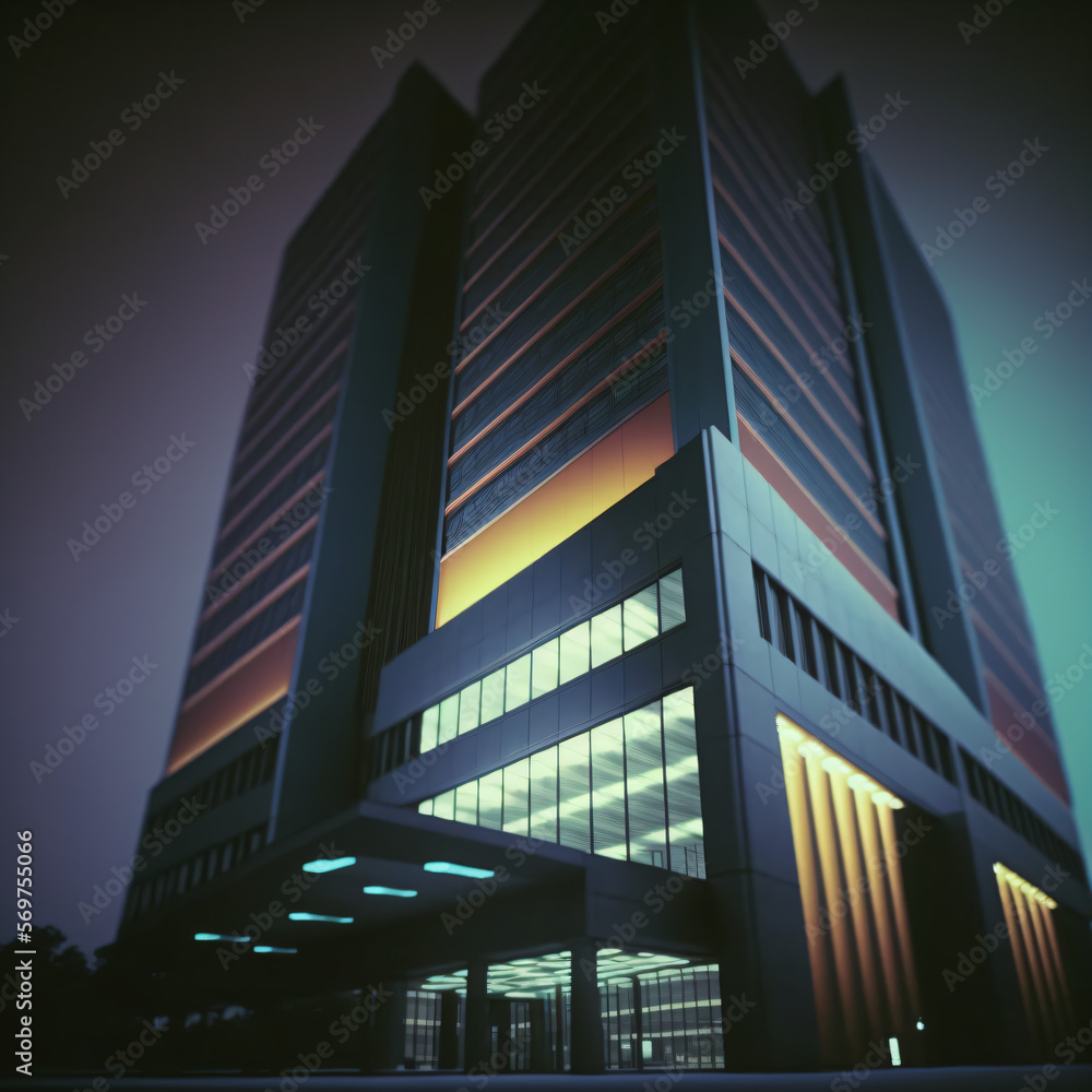 realistic painting of an office building at night Generative Ai realistic painting of an office building at night Generative Ai