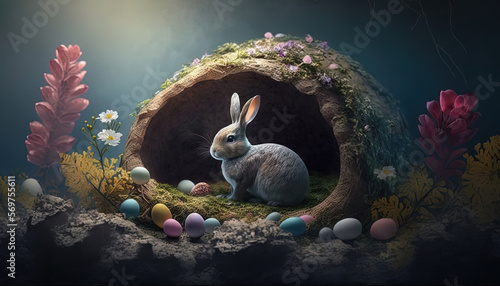 Easter bunny background - AI generated