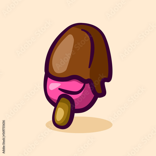cartoon illustration of popsicle stick with melted chocolate