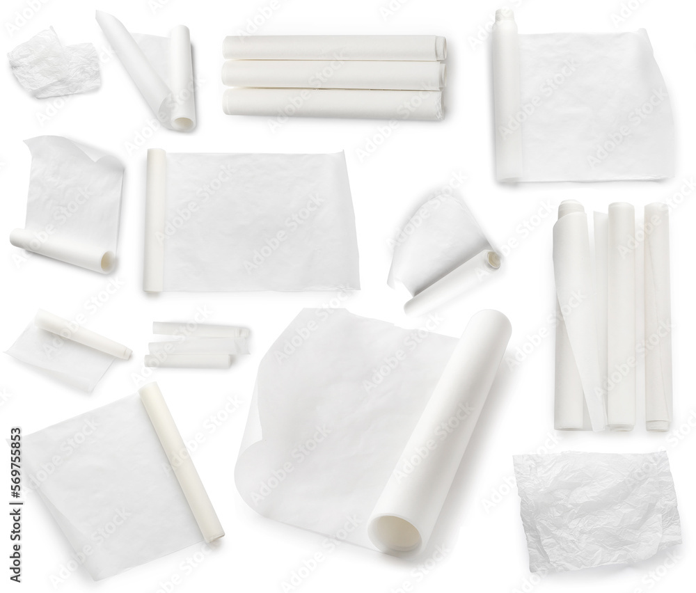 Collage of baking paper on white background Collage of baking paper on white background