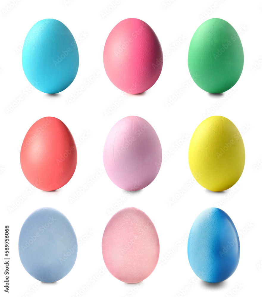 Set of colorful Easter eggs isolated on white Set of colorful Easter eggs isolated on white