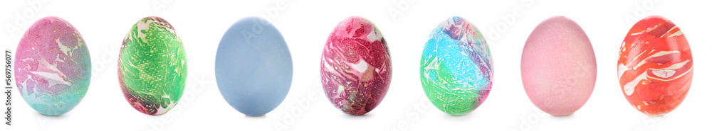 Set of colorful Easter eggs isolated on white Set of colorful Easter eggs isolated on white