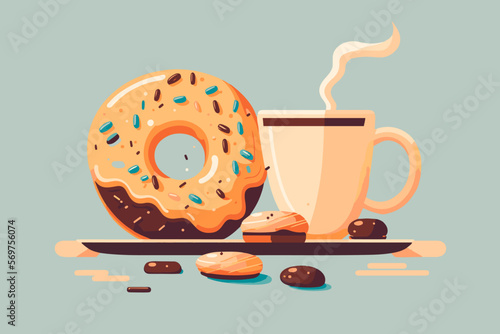 Delicious donut and a cup of coffee
