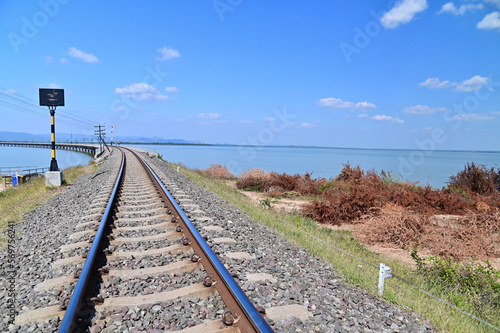 Railway Track at Pa Sak Jolasid Dam in Lopburi, Thailand photo