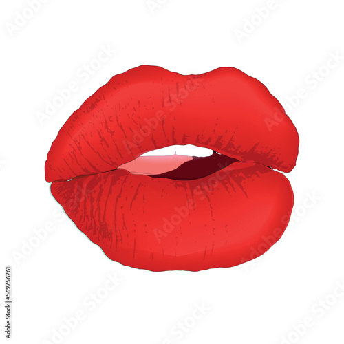 Female lips with red lipstick. White teeth. Vector art on a transparent background. 