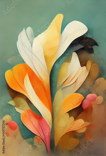 Beautiful flowing watercolor flowers   bouquet  high quality scan print illustration. Generative AI.