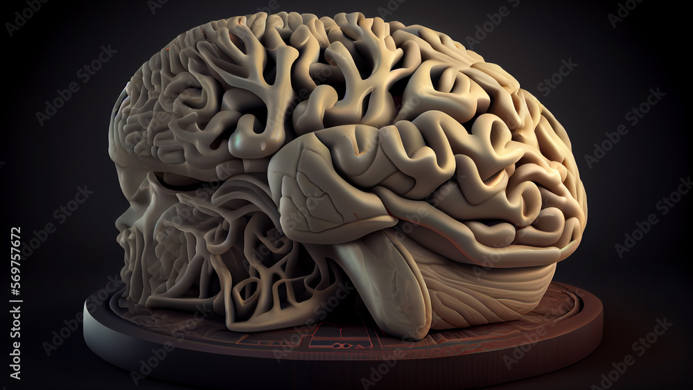 Human brain. 3D illustration. 3D CG. High resolution. created by AI Human brain. 3D illustration. 3D CG. High resolution. created by AI